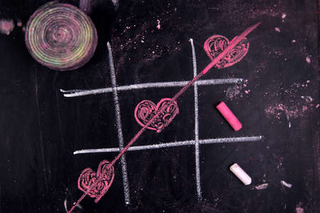 Graphical representation with chalk on blackboard Game trisの写真素材