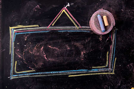 Frame for an advertising sign drawn with chalk on blackboardの写真素材