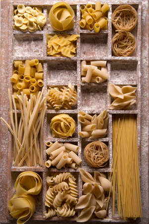 Presentation of varieties of Italian pasta made with white flourの写真素材