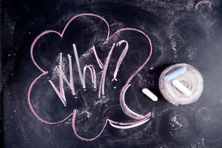 Graphic representation with chalk on the blackboard of the word, whyの写真素材