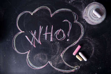 Graphic representation with chalk on the blackboard of the Word, whoの写真素材