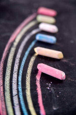Graphical display with colored chalk to represent the rainbowの写真素材