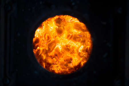 Embers from the burning of wood in a stoveの写真素材