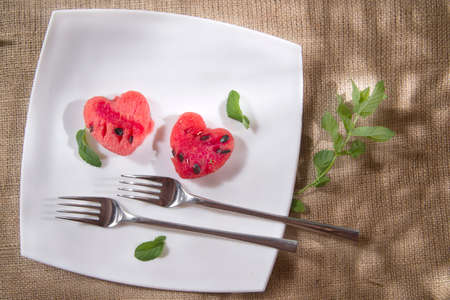 Fruits of summer Presentation of watermelon Servings a heart shapeの写真素材