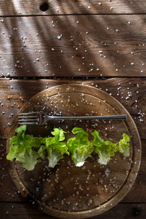 Presentation of a fresh green salad as a side dishの写真素材