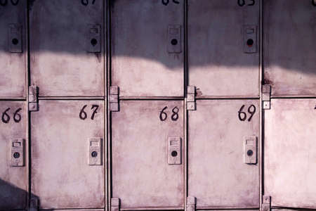 View of old and colorful metal lockers in public parkのeditorial素材