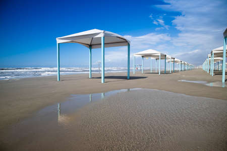 Autumn view of the Gazebos on the beach of Viareggio Tuscany Italyの写真素材