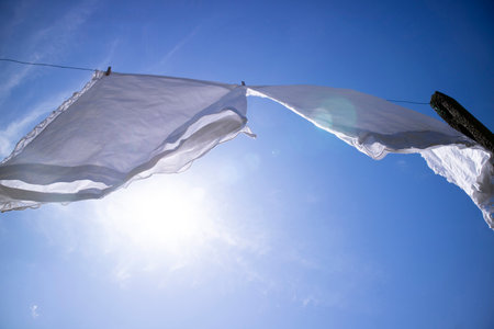 Photographic shot of some clothes of the house lying in the sun to dryの写真素材