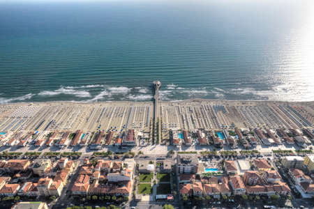 Aerial photographic documentation of the Lido di Camaiore Toscany Italy pierの写真素材