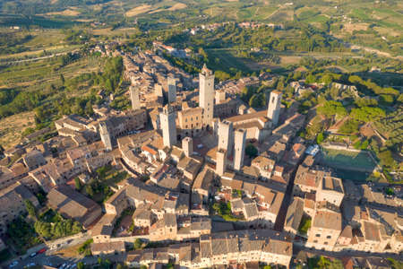 Aerial photographic documentation of the town of San Gimignano Toscany Italyの写真素材