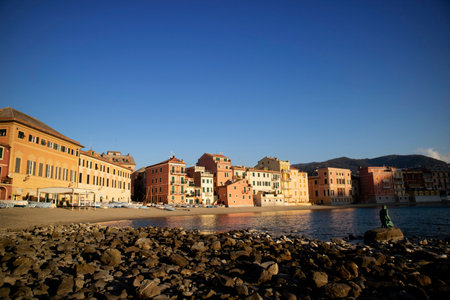 Photographic documentation of the Bay of Silence in Sestri Levante Liguria taken in the early hours of the morningのeditorial素材
