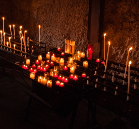 Burning candles in the churchのeditorial素材