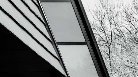 geometric architectural lines of an industrial buildingの写真素材