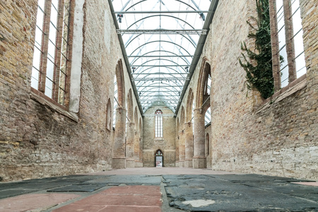 Former burned church in Bolsward, Netherlands. Glass roof  in a dutch church. built.の写真素材