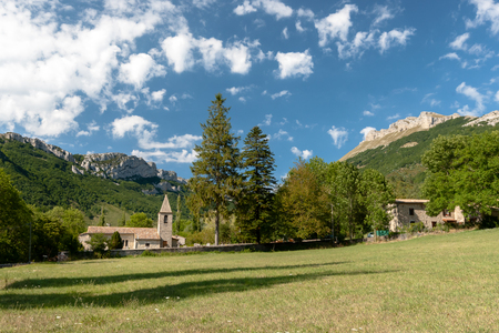 The old mountain village of Ombleze in the National Park 'de Vercors'. A mountain village on an impressive plateau in the European Alps. This village is connected to jerome cavalli a famous flyer in france.の写真素材