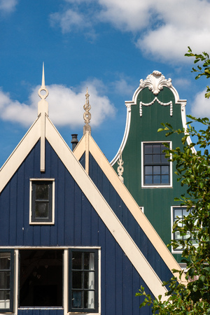 Details of cultural heritage in an old Dutch village (De Rijp) in North Holland. One of the authentic villages in the beemster polder around the city of Alkmaar. Zaanse design houses, facades, regionの写真素材