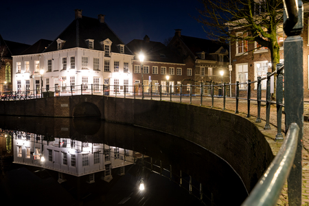 Traditional old street with buildings and canals in Amersfoort, Netherlands.の写真素材