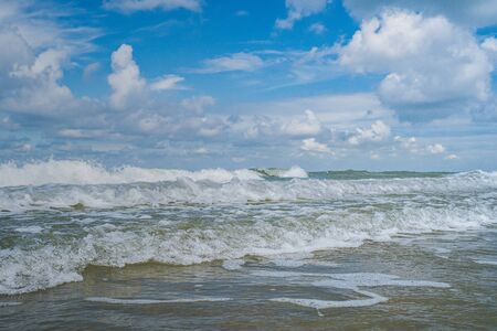 Beautiful view over the waves of the North sea coast, Zeeland, Netherland