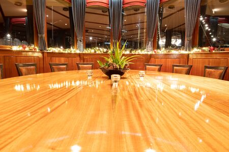 Furniture of a classic boat with traditional interior and chic luxury details