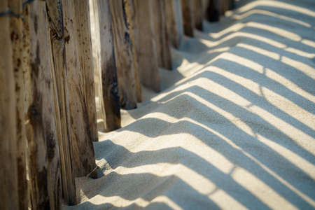 Beach details with a fence along the dune line on the dutch coastの写真素材