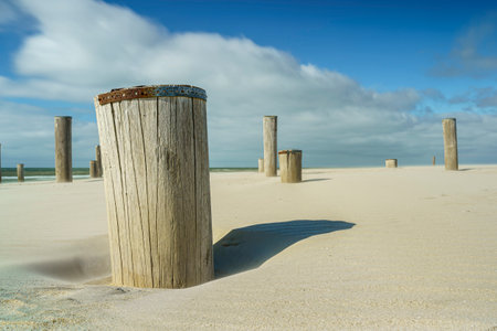 Monument on the beach of Petten (Netherlands) in memory a historic flooding.Long exposure photo with...