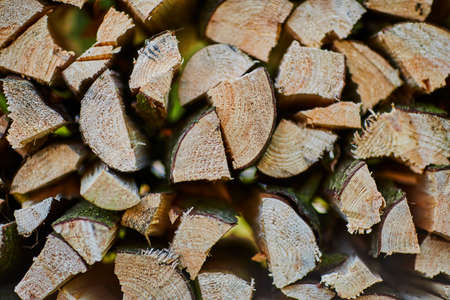 Closeup of firewood stacked on top of each other