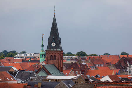 a view overlooking a danish city on a gloomy day