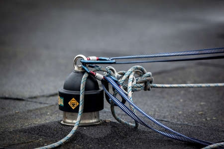 Closeup of equipment for boats and ships on the ground