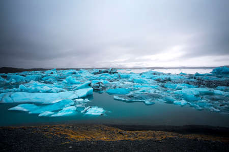 Broken ice blocks in the water in Iceland