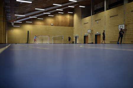 Soccer field indoors in a schoolの写真素材