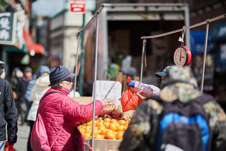 people at a market in new york cityの写真素材
