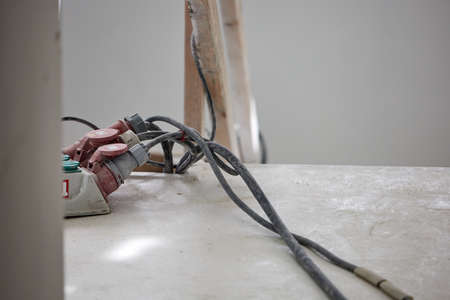 large electric equipment indoors on construction siteの写真素材