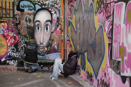 Graffiti artist at workのeditorial素材