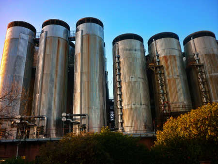 Molson Coors Brewery steel tanks in Burton on Trent, UK.