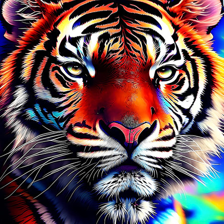 Psychedelic Tiger Face Generative AIの写真素材