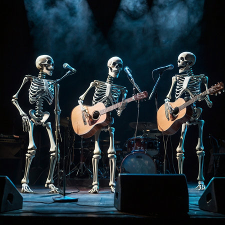 Human skeletons performing on stageの素材