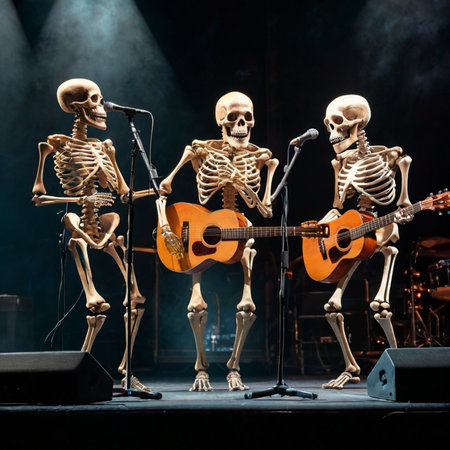 Human skeletons performing on stageの素材