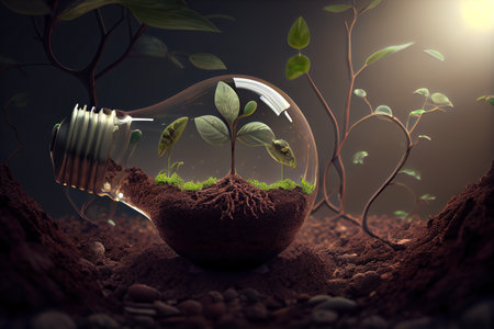 realistic 3D environment and Earthday concept. the lightbulb has a tree inside it. Lightbulb with a tree growing on it. The ecological notion of saving the earth. Generative Aiの素材