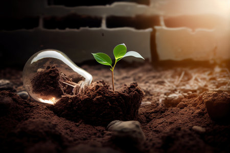 realistic 3D environment and Earthday concept. the lightbulb has a tree inside it. Lightbulb with a tree growing on it. The ecological notion of saving the earth with green energy.の素材