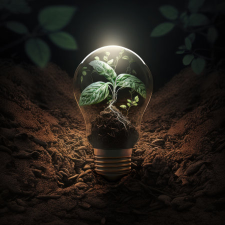 realistic 3D environment and Earthday concept. the lightbulb has a tree inside it. Lightbulb with a tree growing on it. The ecological notion of saving the earth with green energy.の素材