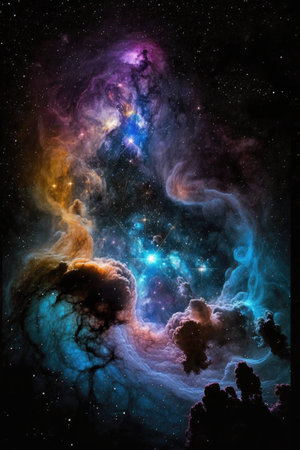 Abstract outer space endless nebula galaxy background. Large view of a colorful dark nebula in space. Cosmic background with bright shining stars. Generative Aiの素材