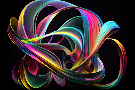 abstract artistic brush stroke, paint splash, modern dynamic lines, red purple blue splatter, colorful spectrum palette, loops, clip art isolated on black background. Generative Aiの素材