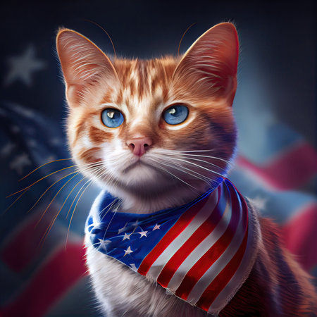 Watercolor illustration cute cat be wearing an American flag hat. independence day 4th of July dog. Cute baby dog in hat. Generative aiの素材