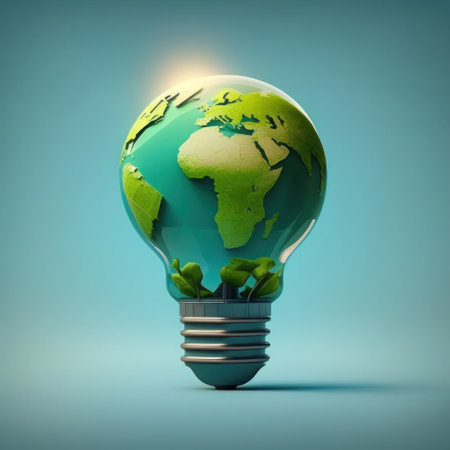 Glowing lightbulb with green earth inside, 3D renderingの素材