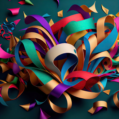 Abstract background with colorful paper ribbons. 3d render illustration.の素材