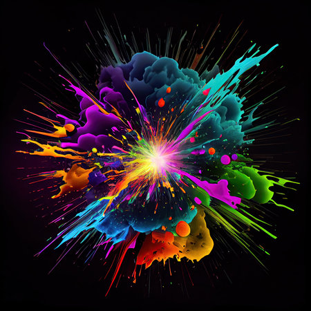 Colorful explosion of paint on a black background. Vector illustration.の素材