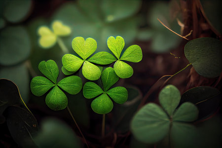 St. Patrick's Day background with four-leaved cloverの素材