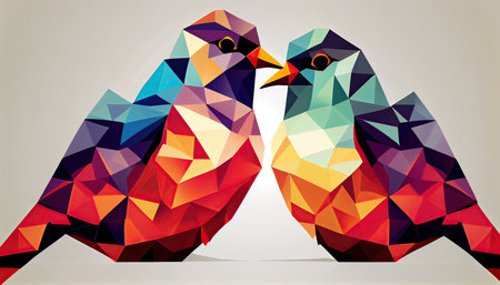 Two birds on a light background. Abstract polygonal illustration.の素材