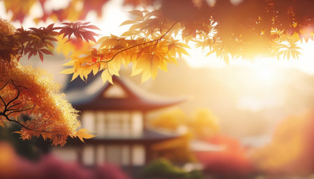 Autumn leaves background with japanese temple in Kyoto, Japanの素材