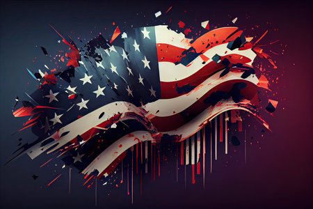 American flag with grunge splashes on dark background. Vector illustration.の素材
